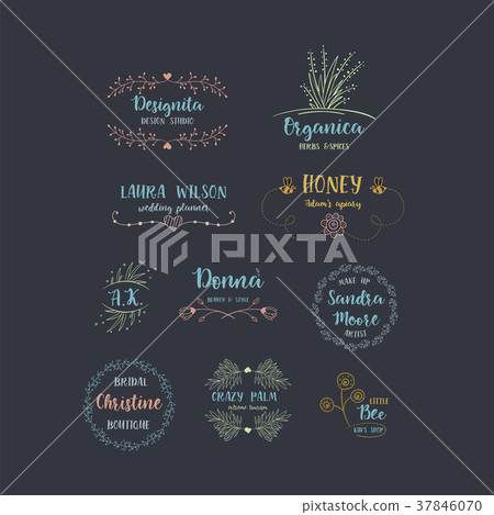 Vector set of handdrawn floral logos. 37846070