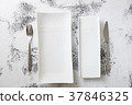 White rectangular Plates with fork and knife  37846325