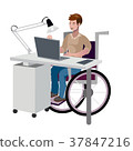 Disabled man in wheelchair working with computer 37847216