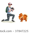 Young man taking photo of his dog 37847225