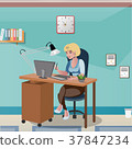 Businesswoman sitting at the desk working with 37847234