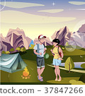 Couple tourist hiking landscape background 37847266