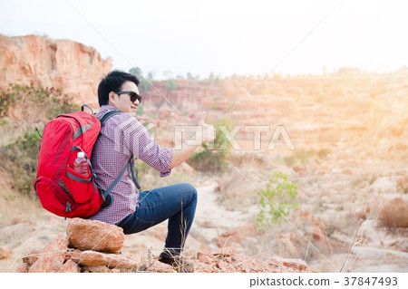 Young travel red backpack  37847493