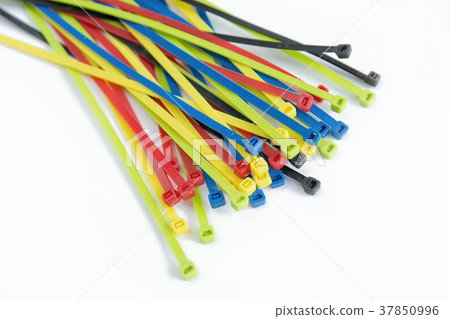 Colorful cable ties isolated on white 37850996