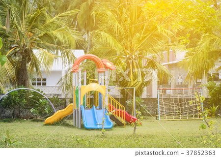 Colorful kinder playground at preschool territory Colorful kinder playground at preschool territory 37852363