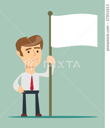 Abstract Businessman waves the white flag of Abstract Businessman waves the white flag of 37852813