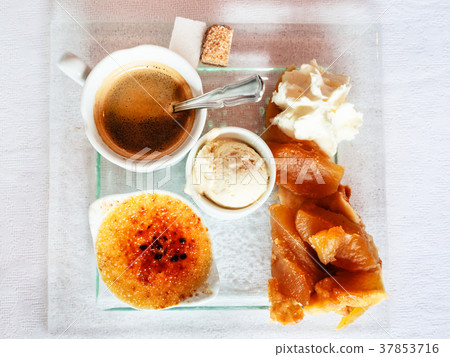 top view of french dessert coffee gourmet 37853716