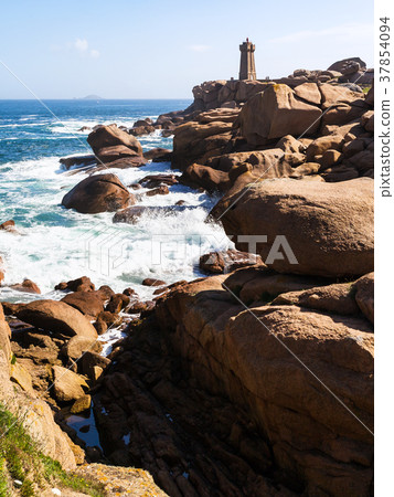 rocky coast of with lighthouse in Ploumanac'h rocky coast of with lighthouse in Ploumanac'h 37854094