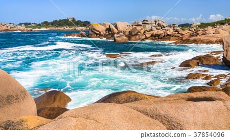 stone shore of English Channel in Ploumanac'h site stone shore of English Channel in Ploumanac'h site 37854096