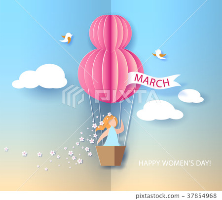 Woman in basket of hot air balloon Woman in basket of hot air balloon 37854968