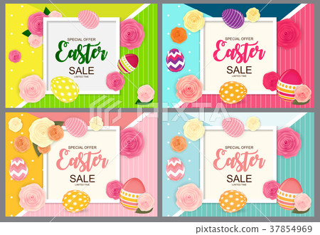 Happy Easter Cute Background with Eggs. Collection Happy Easter Cute Background with Eggs. Collection 37854969