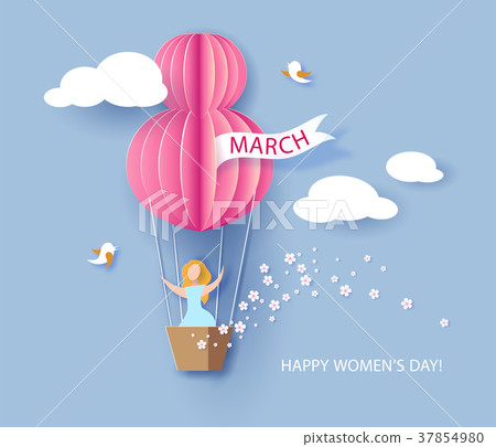 Woman in basket of hot air balloon Woman in basket of hot air balloon 37854980