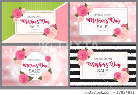 Cute Sale Background with Flowers. Collection Set 37854981