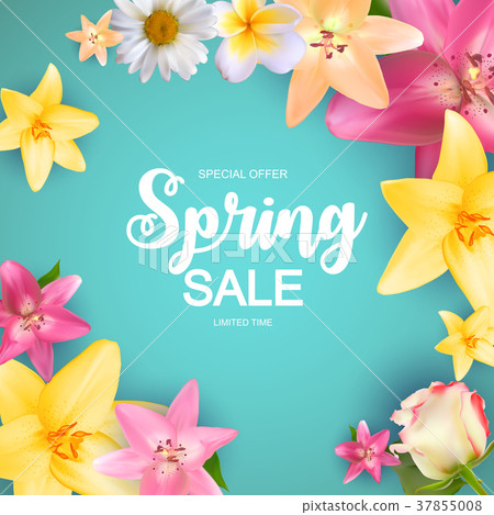 Spring Sale Cute Background with Colorful Flower 37855008