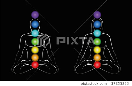 Chakras Couple Meditation Man Woman Black Chakras Couple Meditation Man Woman Black 37855233