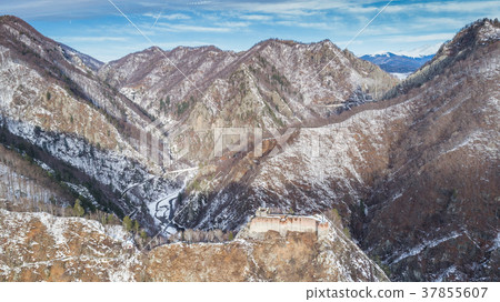 ruined Poenari fortress in winter, Romania ruined Poenari fortress in winter, Romania 37855607