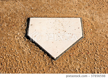 Home plate on a softball dirt field 37856598