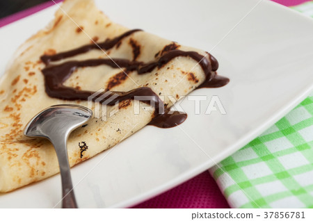 pancake with chocolate in a plate pancake with chocolate in a plate 37856781