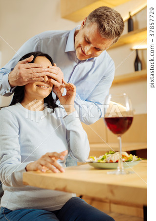 Alert man surprising his woman Alert man surprising his woman 37857729