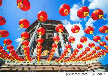 Guanyin and red lanterns in Chinese Temple Penang 37859034