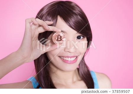 woman take bitcoin woman take bitcoin 37859507