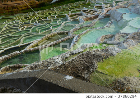 Travertine formations in Egerszalok spa resort Travertine formations in Egerszalok spa resort 37860284