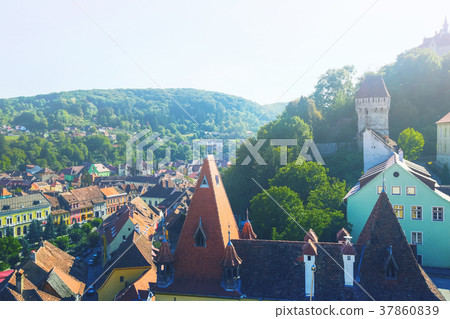 Cityscape from Sighisoara clock tower, Romania Cityscape from Sighisoara clock tower, Romania 37860839