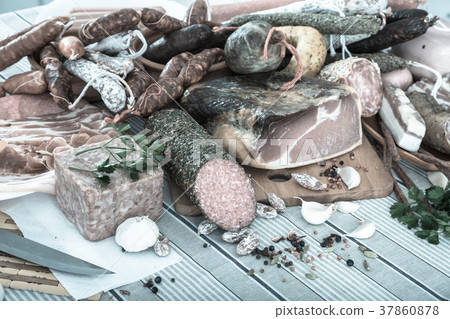 Meat products on table 37860878