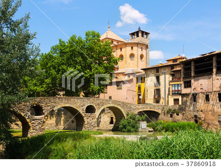 Ancient stone bridge and Cathedral in Vic Ancient stone bridge and Cathedral in Vic 37860918