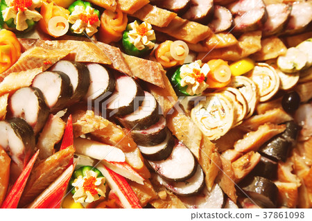 cold cuts fish on banquet table 37861098