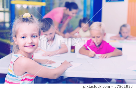 Portrait pupil girl studying in school class 37861953