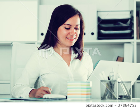 Woman working productively Woman working productively 37864752