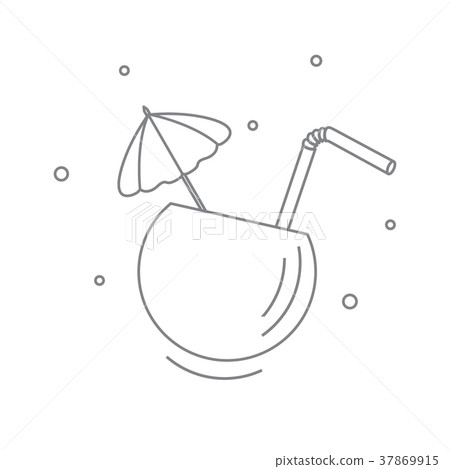 cocktail in half coconut, tube and umbrella 37869915