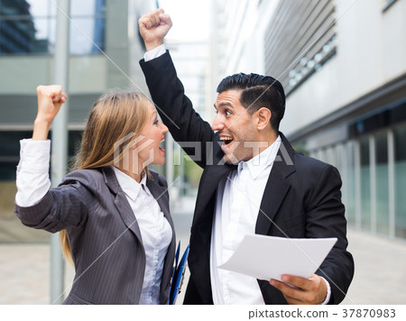 Young managers are satisfied of successful contract 37870983