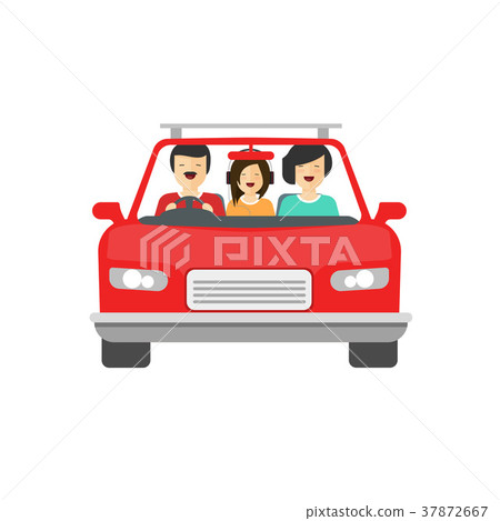 Happy family inside car driving vector 37872667