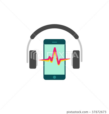 Online mobile music player vector icon, headphones Online mobile music player vector icon, headphones 37872673