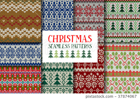 Set of knitted ornamental seamless patterns. Set of knitted ornamental seamless patterns. 37874067