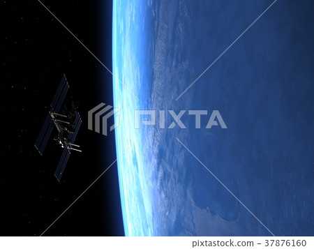 High-quality earth and ISS (Space Station) 3DCG perming3DCG illustrations material 37876160