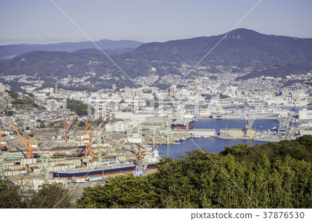 Nagasaki Sasebo City and Sasebo Port seen from Ishigada Observatory 37876530