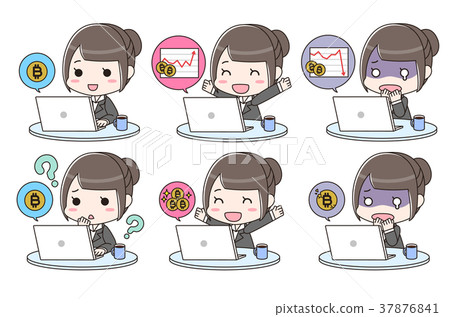 做與個人計算機集合的婦女做的bitcoin貿易 37876841