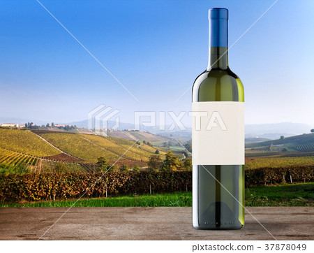 Wine bottle on vineyards Wine bottle on vineyards 37878049
