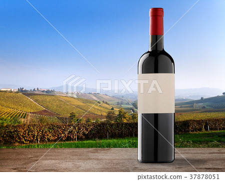 Wine bottle on vineyards 37878051