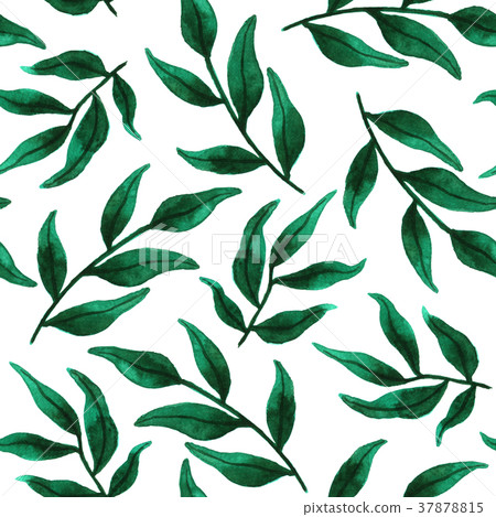 Green leaves. Seamless watercolor pattern - Stock Illustration ...