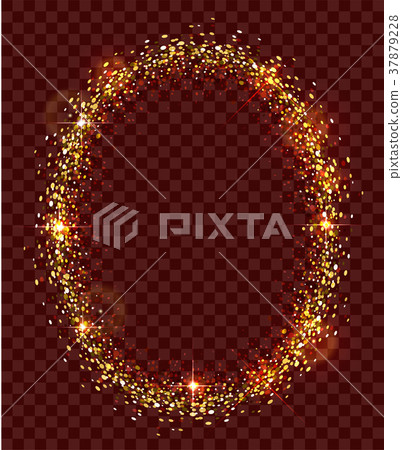 Golden confetti oval frame on dark transparent 37879228