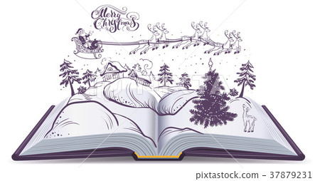 Open book tale about Christmas. Santa and deer Open book tale about Christmas. Santa and deer 37879231