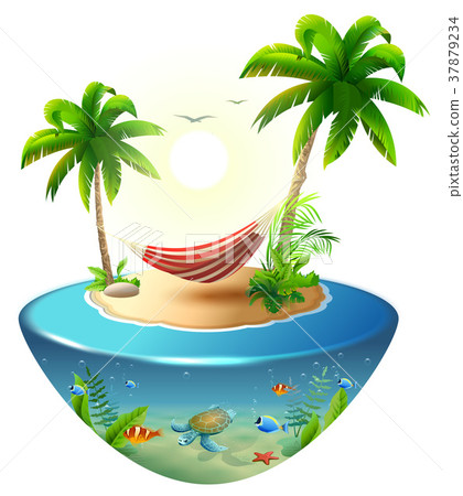 Striped hammock between palm trees 37879234