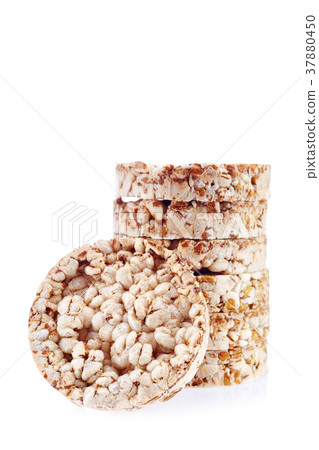 Round wheat crispbread, white background 37880450