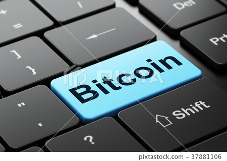 Blockchain concept: Bitcoin on computer keyboard 37881106