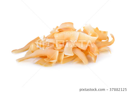 pile of roasted coconut chips on white background pile of roasted coconut chips on white background 37882125