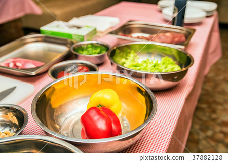 Close up table with food for cooking 37882128